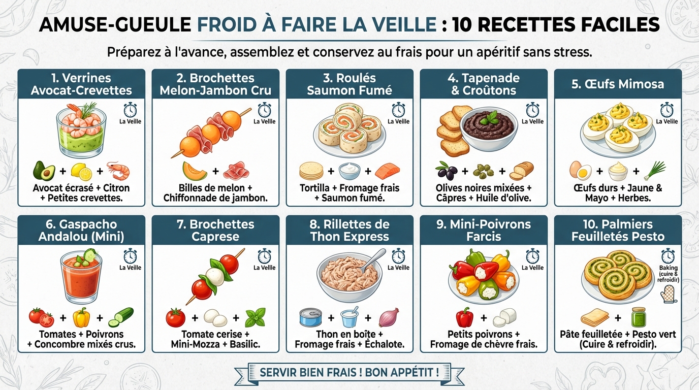 Amuse-gueule froid à faire la veille : 10 recettes faciles 1 Pourquoi choisir des amuse-gueules à faire la veille ?