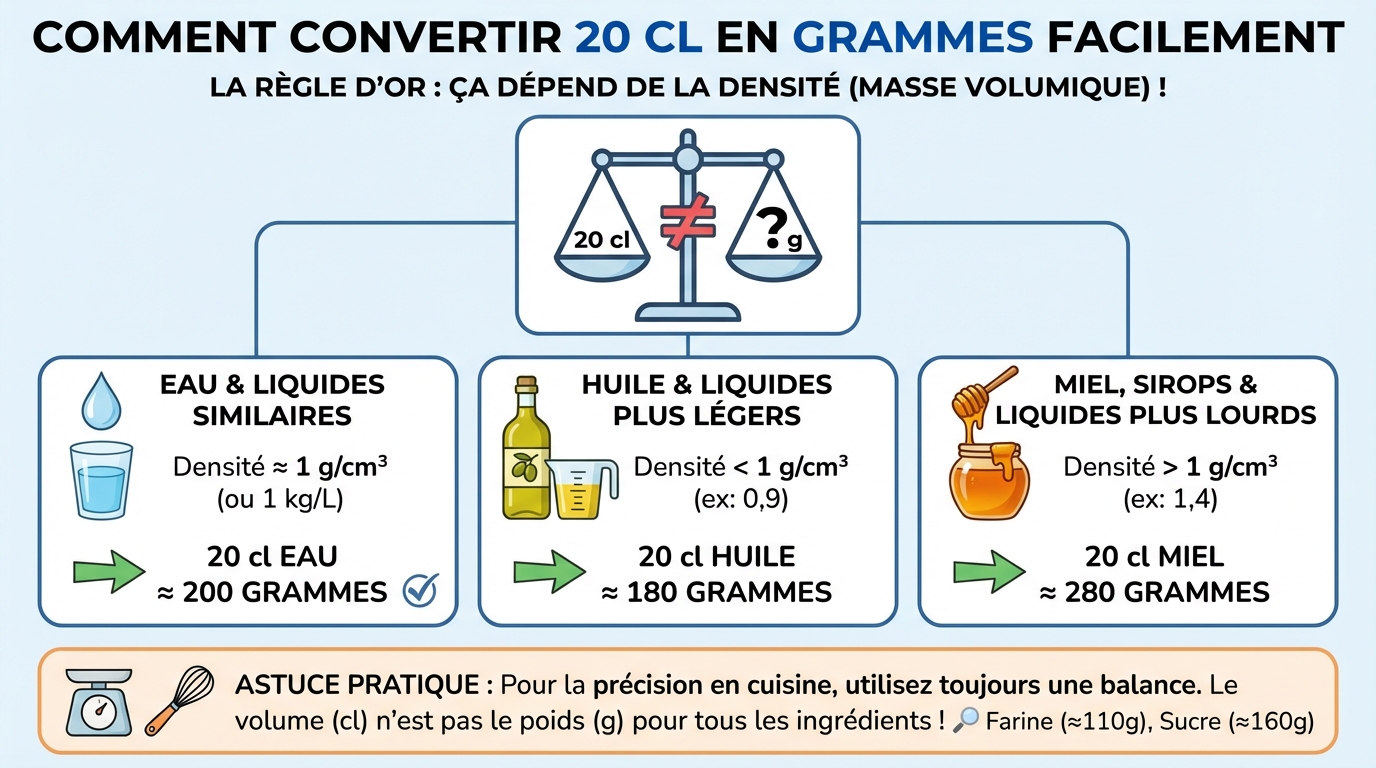 Comment convertir 20 cl en grammes facilement 1 Exemples pratiques