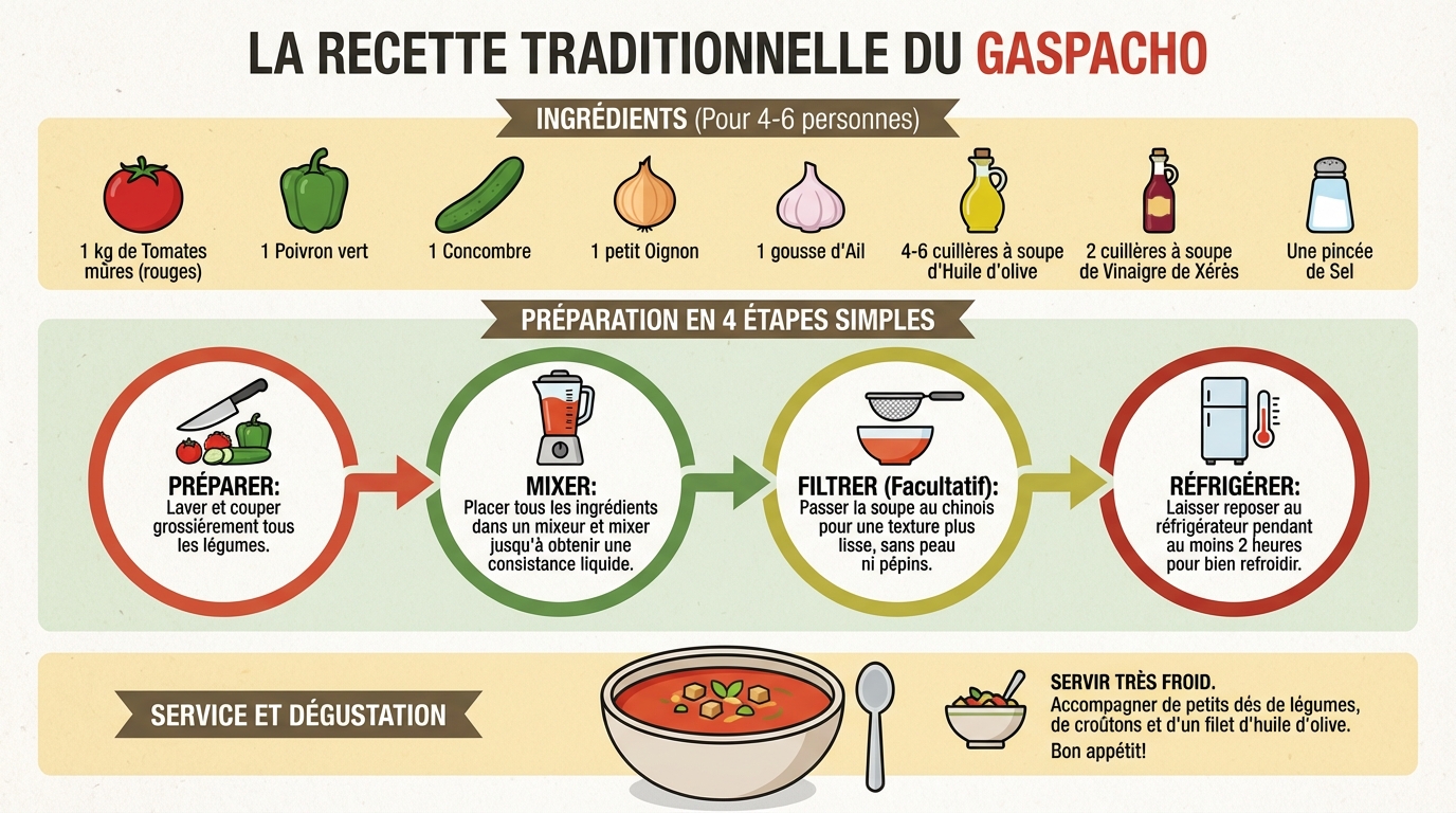 Découvrez la recette traditionnelle du gaspacho 1 Étapes de préparation