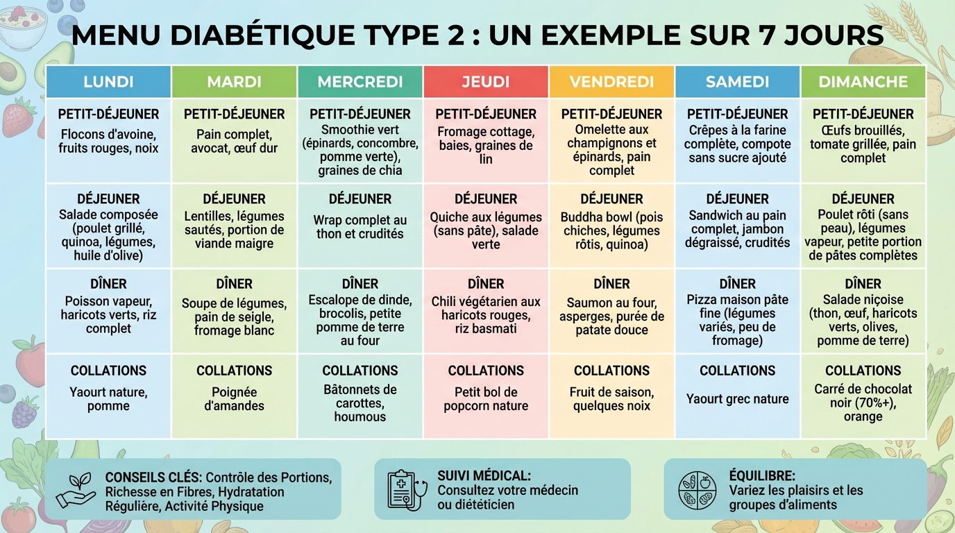 Exemple de menu diabétique type 2 pour une semaine 1 Exemple de menu pour une semaine