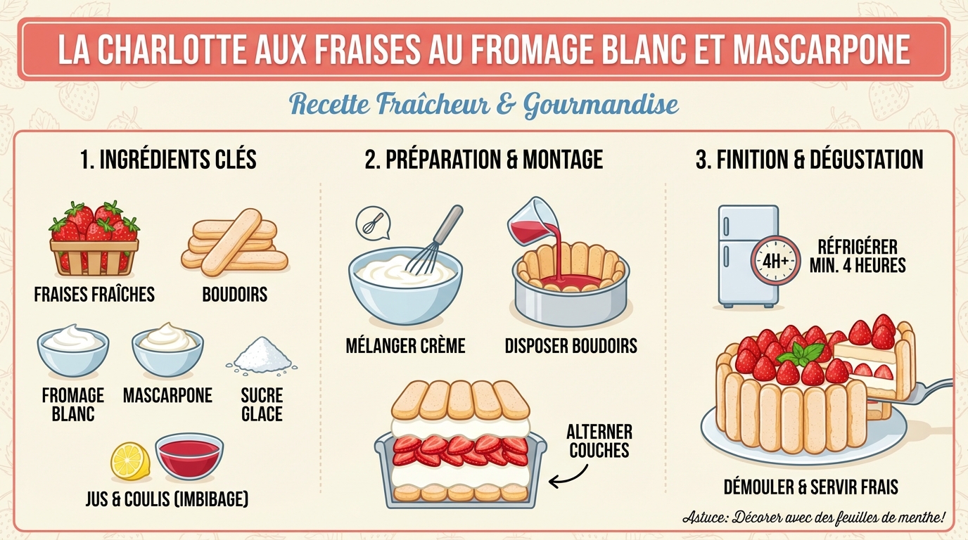 La charlotte aux fraises au fromage blanc et mascarpone 1 Étapes de préparation