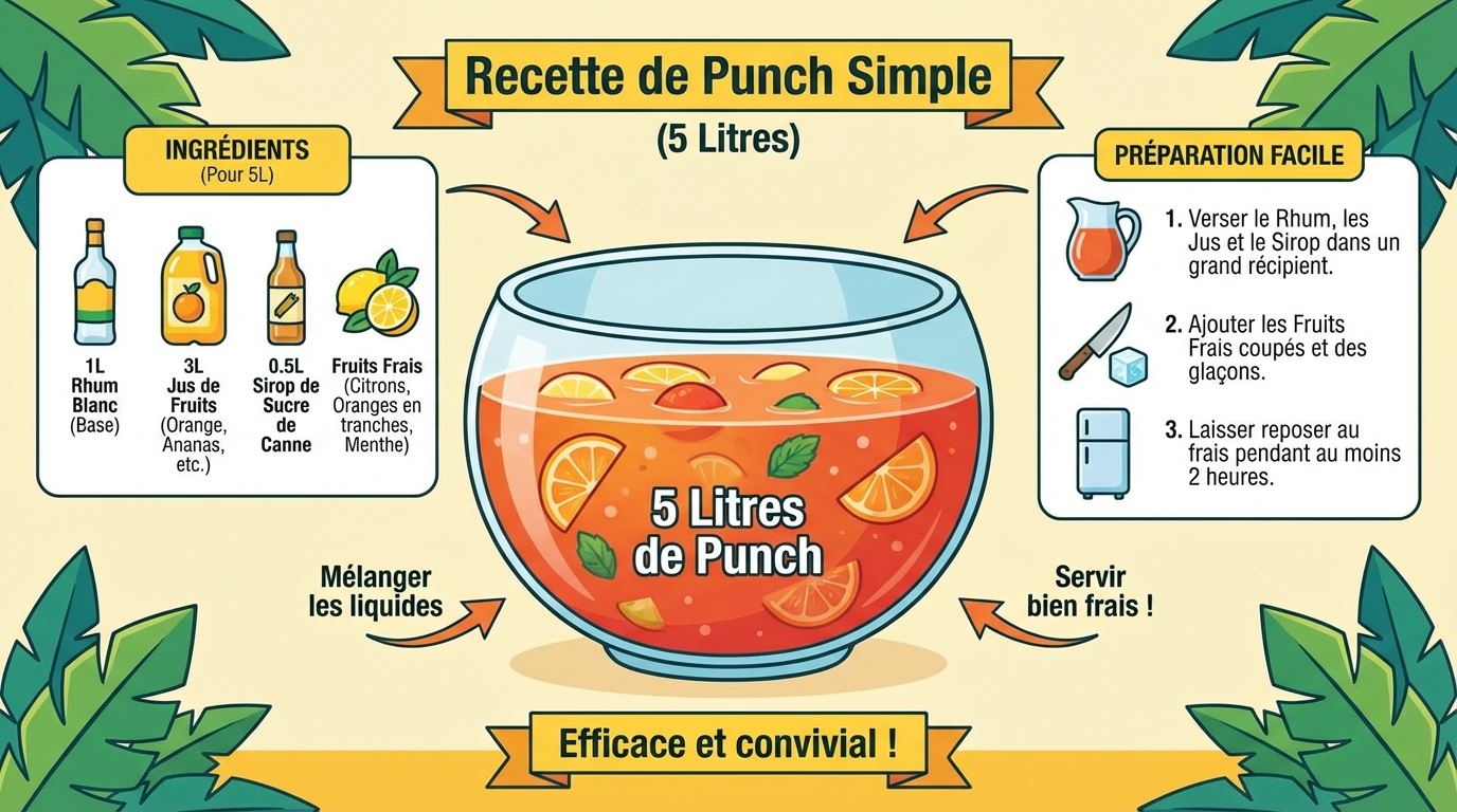 Recette de punch simple et efficace pour 5 litres 1 Préparation du punch