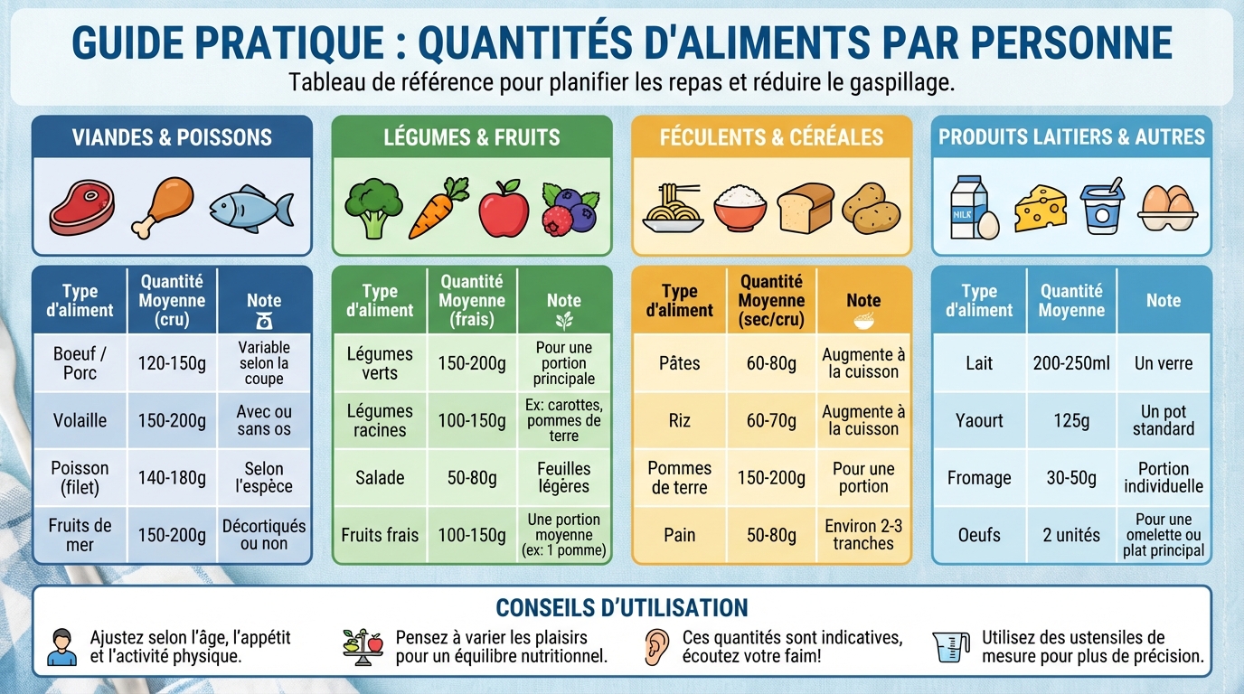 Tableau des quantités d'aliments par personne : guide pratique 1 Tableau des quantités d'aliments par personne